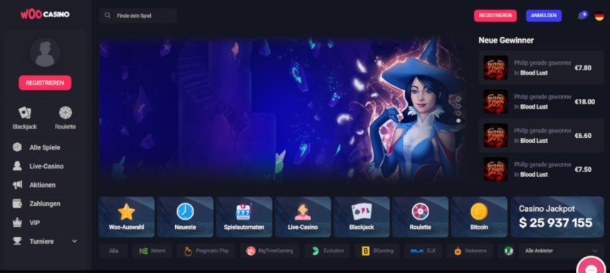 Woo Casinotest Homepage Screenshot
