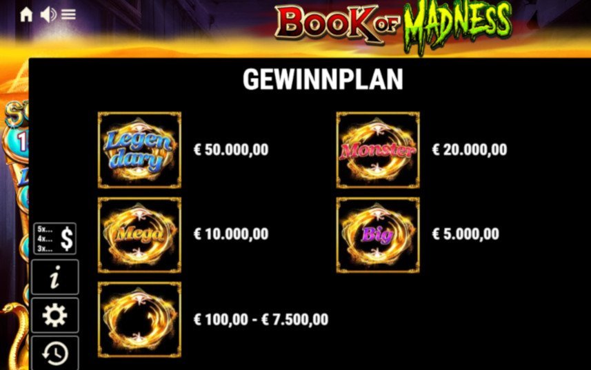 Book of Madness Gamomat gewinnplan