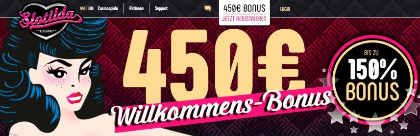 Slotilda Online Casino Homepage Screenshot mit Willkommensbonus